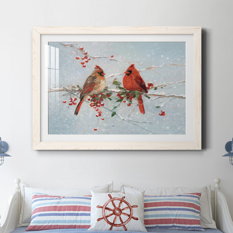 Cardinals in Winter - Reproduction encadrée sur papier, H 31 po x l 44 po x P 1 po, Papier encadré blanc