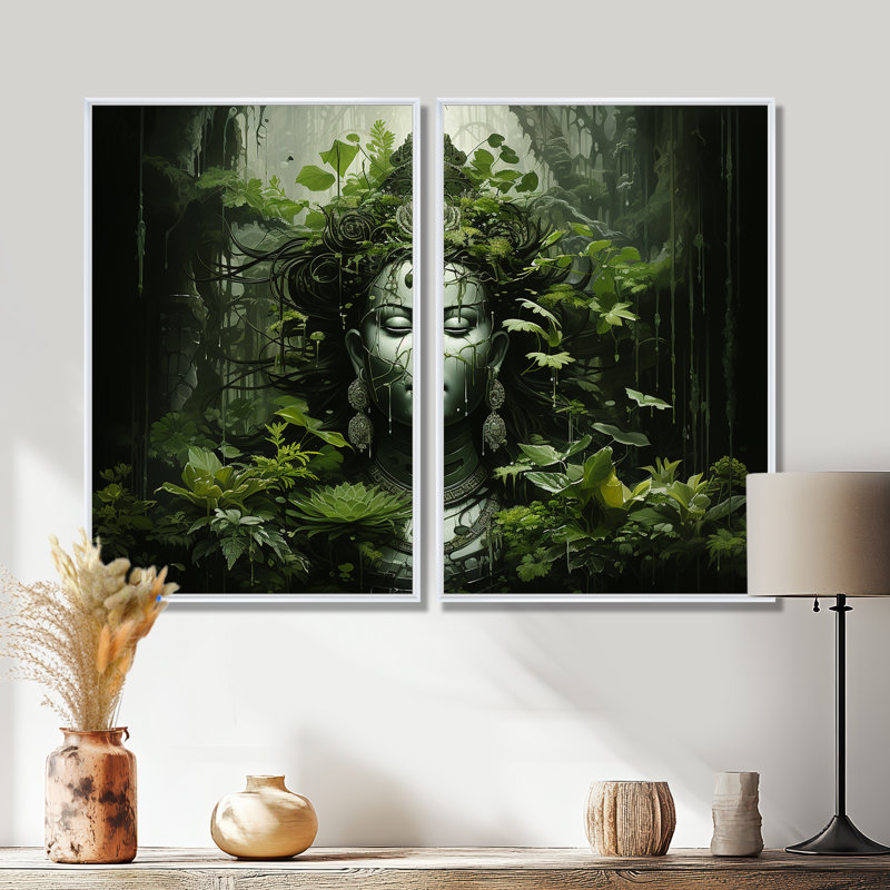 Bouddhisme sacré Mantra II - art mural vert, Impression encadrée flottante, 36" H x 48" W, White