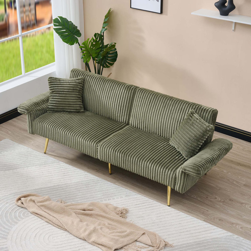 Canapé-lit pliable en velours côtelé 79 po avec accoudoirs rabattables 79 po, Vert