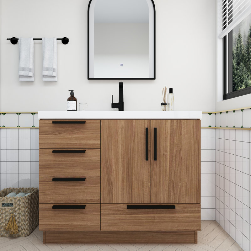 Meuble-lavabo autoportant avec tiroirs latéraux Carla, 42", Palissandre