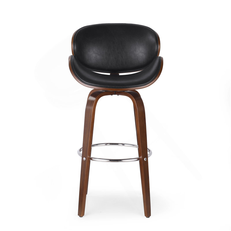 Tabouret de bar pivotant moderne 30 po Mid-Century, noir minuit, noyer
