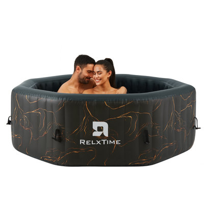 Spa gonflable pour 4 à 6 personnes RelxTIME, housse isolante écoénergétique, lampe à DEL, spa portatif à explosion, spa extérieur avec 130 jets de bulles et pompe de chauffage intégrée, 2 cartouches filtrantes