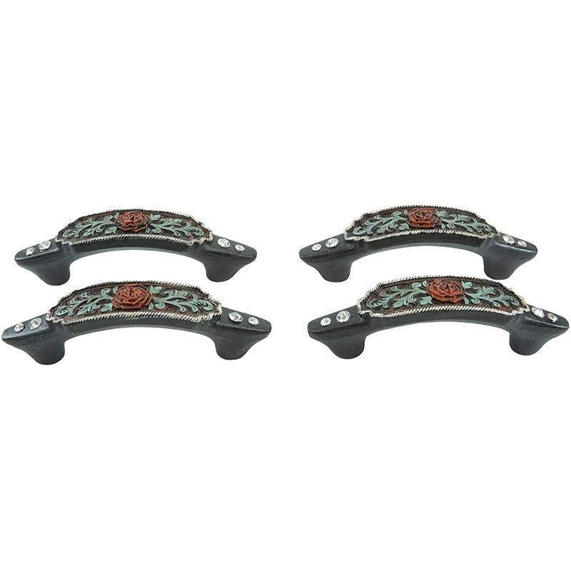 Ebros  6" Wide Set Of 4 Western Red Rose With Green Vines Scroll Lace Design Sculpted Resin In R