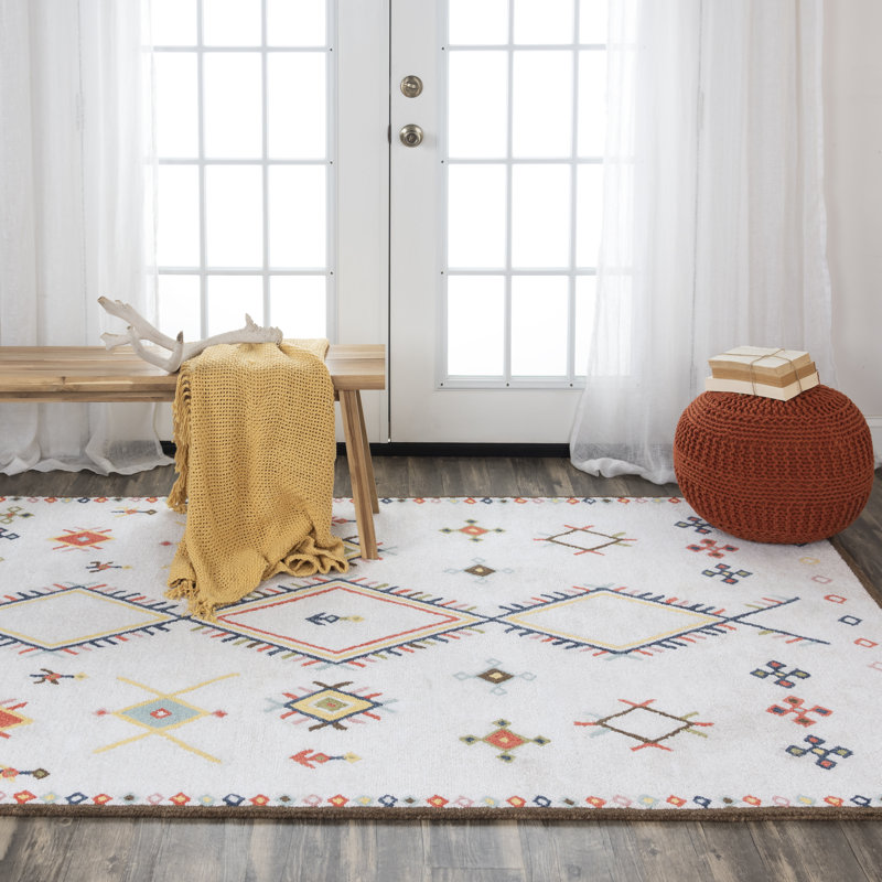 Tapis ivoire en laine touffeté à la main Southwestern, Rectangle 7 pi 9 po x 9 pi 9 po