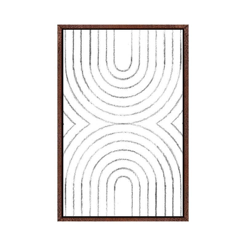 Abstract Line Art by Whales Way - Painting on Canvas, 66.04cm H x 45.72cm W x 3.81cm D, Classic Brown Wood Framed