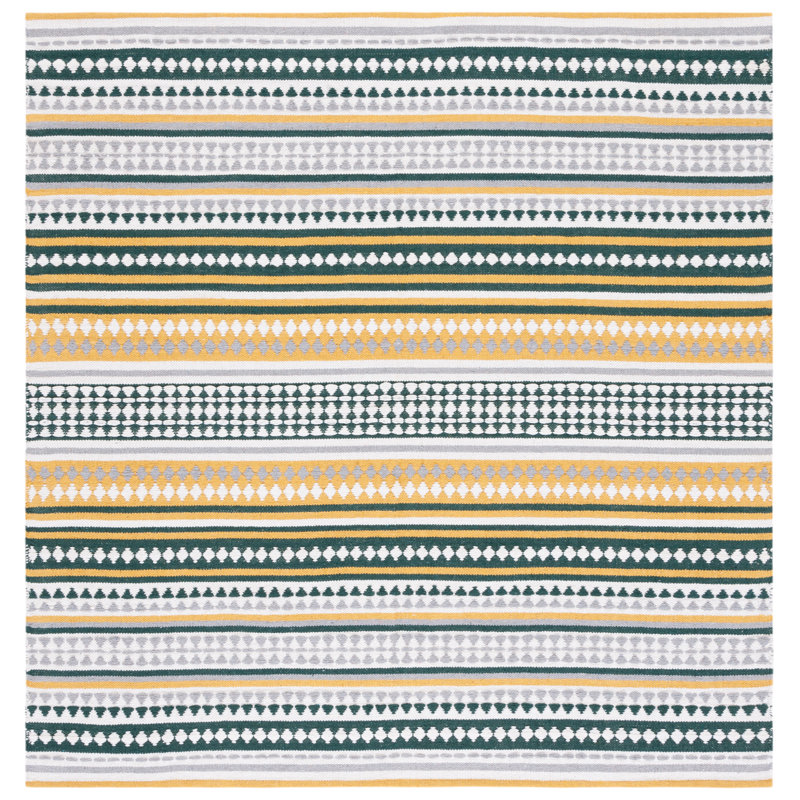 Montauk Hand Woven Cotton Striped Rug, Square 6'