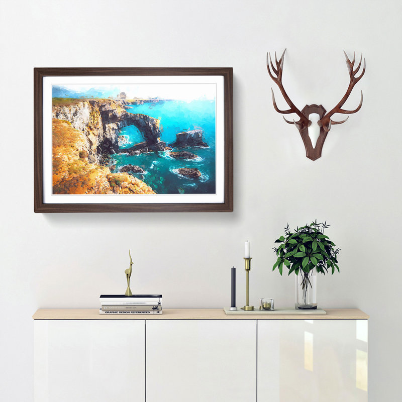 Green Bridge of Wales in Abstract - Picture Frame Graphic Art Print, 27cm H x 36cm W x 2cm D, Walnut Framed