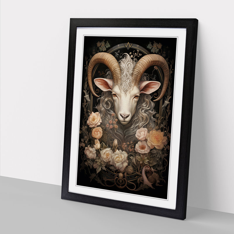 Capricorn Zodiac Victorian - Single Picture Frame Print on Wood, Black Framed, 46cm H x 34cm W x 2cm D
