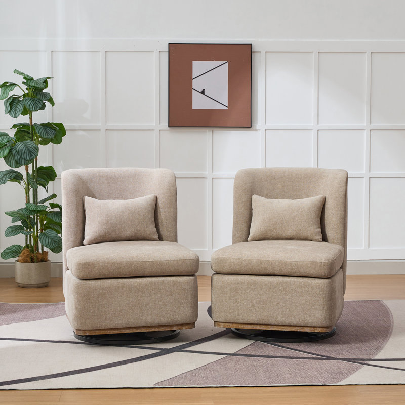 Fauteuil de chambre rembourré pivotant (ensemble de 2), Chenille taupe