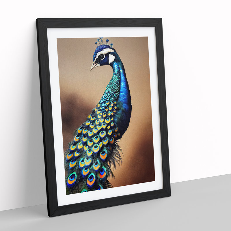 XV1022-4974X View Of A Peacock No.1 - Print, Black Framed, White, 48cm H x 36cm W