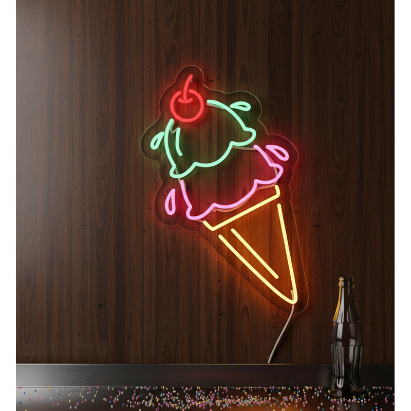  | Enseigne néon Ice Cream Cone | Fabriqué avec un tube néon flexible durable qui émet un éclairage uniforme et lumineux pendant plus de 50 000 heures sans scintillement ni gradation | 23 x 16 | Rouge, vert, rose, jaune