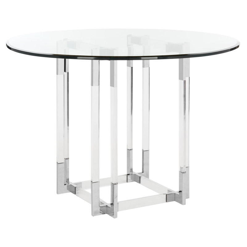 Round Glass Dining Table, 30" H x 42" L x 42" W, Silver