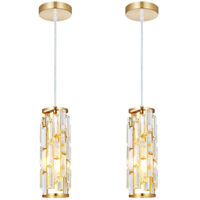 Taveyon Crystal Cylinder Pendant Lights Kitchen Island