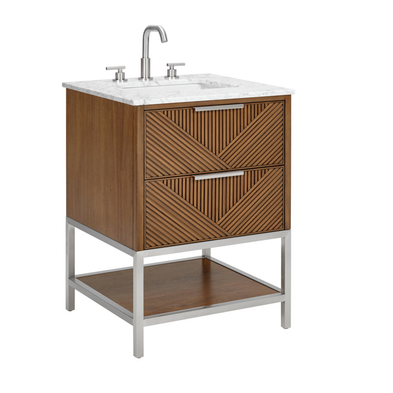 Ensemble de meuble-lavabo 24 po Diamond, Nickel brossé, Noyer, Marbre de Carrare