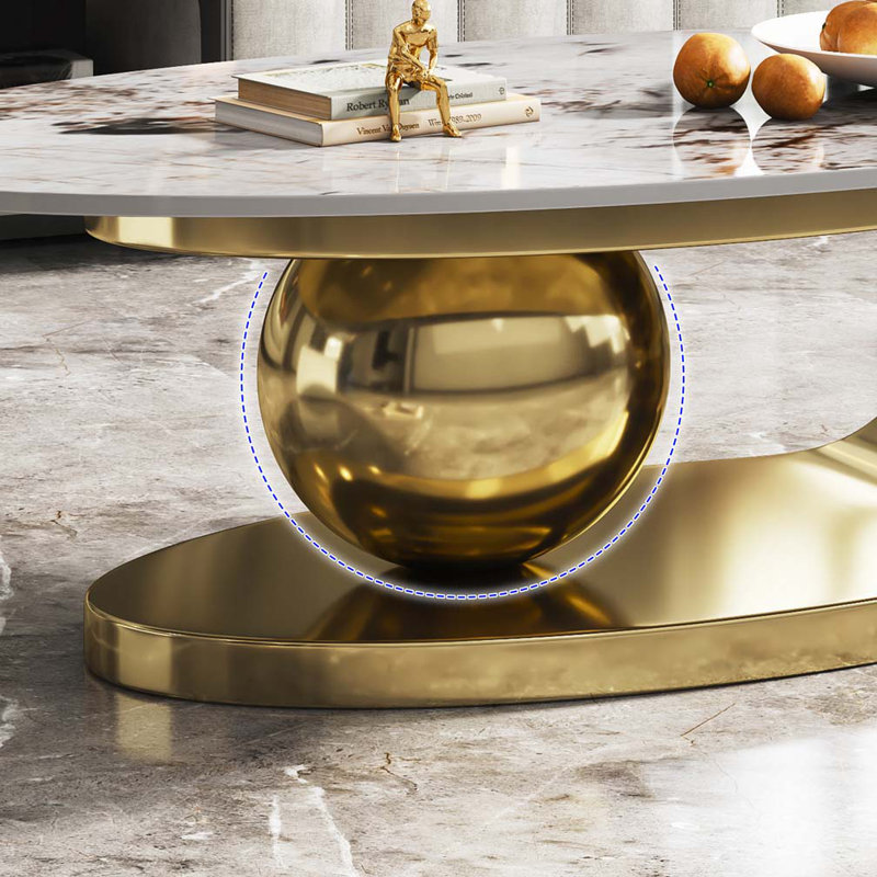 Coffee Table with Sculptural Stainless Steel Base, Gold