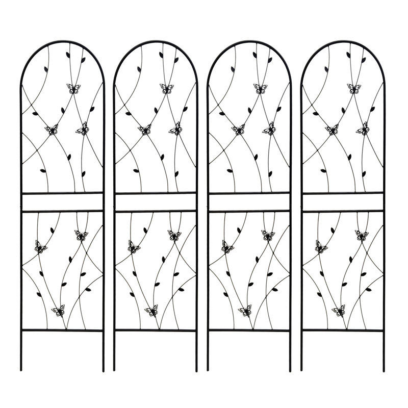 Ensemble de 4 treillis de jardin en métal 71 po x 19,7 po antirouille pour plantes grimpantes déco papillon