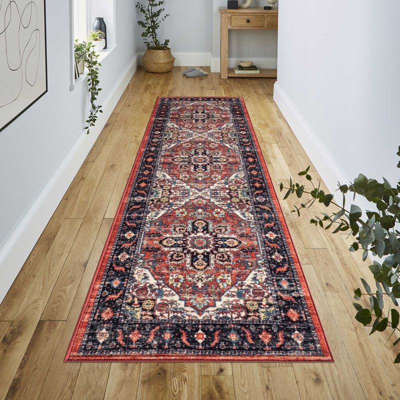 Lyanne Washable Non-Slip Medallion Rust Area Rug, Rectangle 2'7" x 9'