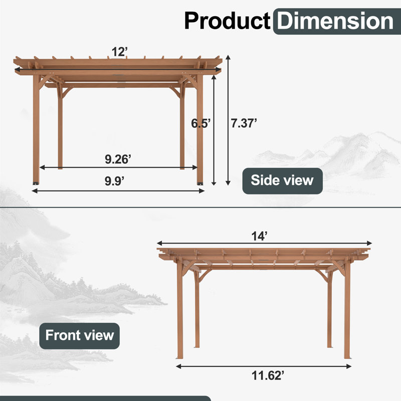 Pergola en bois massif, Abri pour voiture l 10 pi. x 14 pi. po