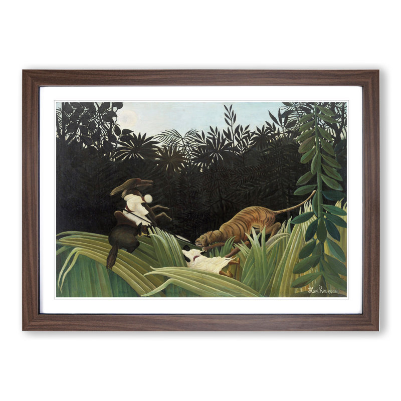 Scouts Attacked by a Tiger by Henri Rousseau - Picture Frame Painting, 36cm H x 48cm W x 2cm D, Walnut Framed