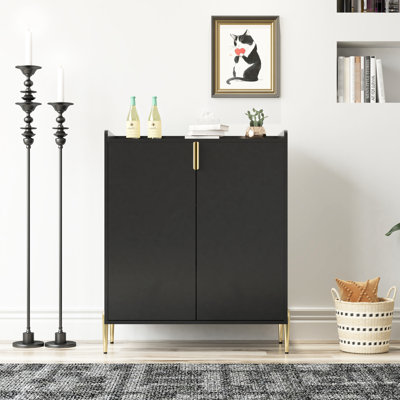 Buffet à 2 portes avec rangement pour bouteilles de vin, charnières à fermeture en douceur, quincaillerie, étagère de bar noire à 3 options de couleur, tablette de rangement réglable, convient à la salle à manger, à la cuisine