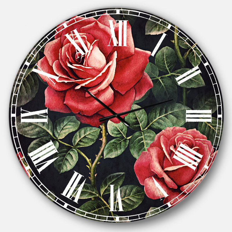 Rose Illustration aquarelle - horloge murale traditionnelle, Grand