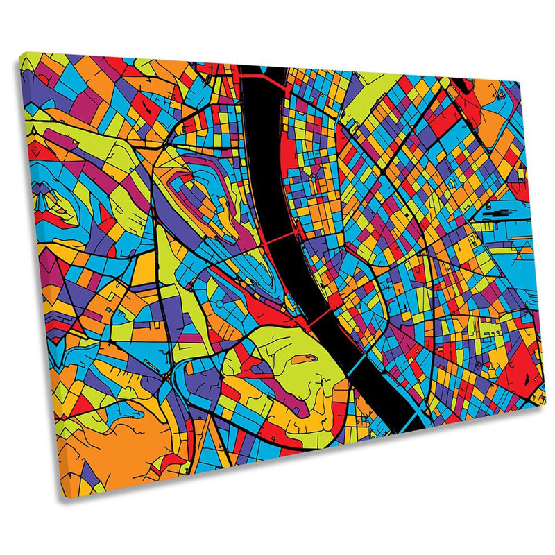 Budapest City Modern Map - Wrapped Canvas Print, 30.5cm H x 45.7cm W