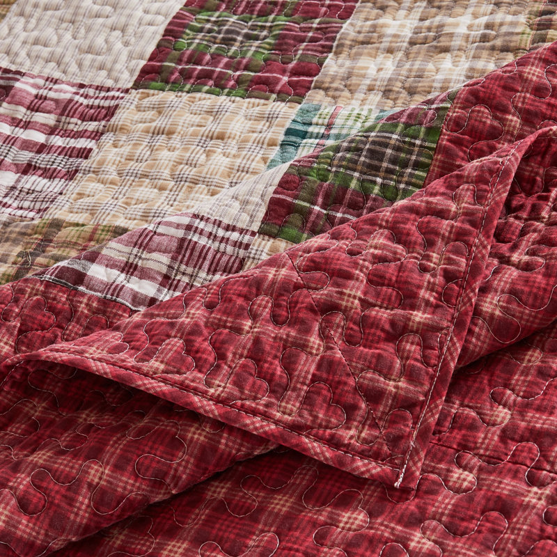 Greenland Home Fashions Oxford Red Classic Plaid 3-Piece Queen Size Bedspread Set 110"x118" with 2 Standard Shams, Red