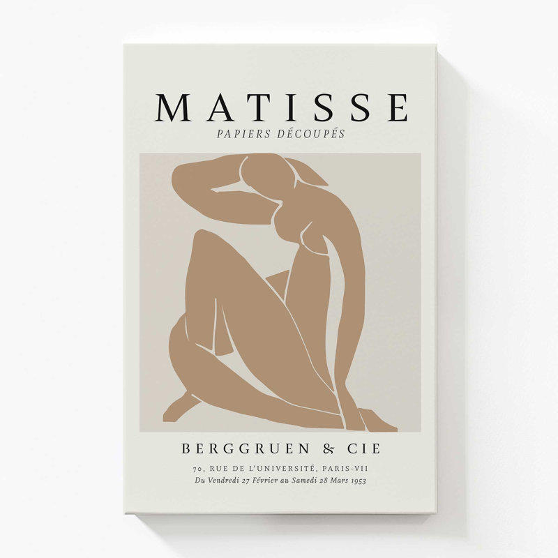 Matisse's Nude II en brun clair, reproduction sur toile encadrée, H 54 po x l 36 po x P 1,25 po, Toile tendue