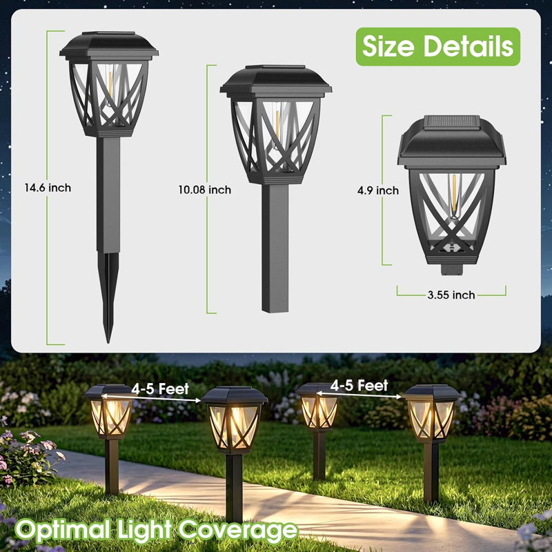Paquet de 10 lumières solaires de sentier solaire, DEL à filament long améliorée, lumières de jardin extérieures imperméables IP45, crépuscule marche / arrêt automatique à l'aube, charge de 6 à 8 heures / autonomie de 8 à 10 heures, pour allé