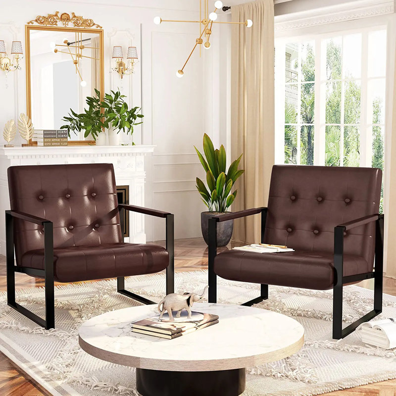 Zaen Faux Leather Armchair, Brown Faux Leather