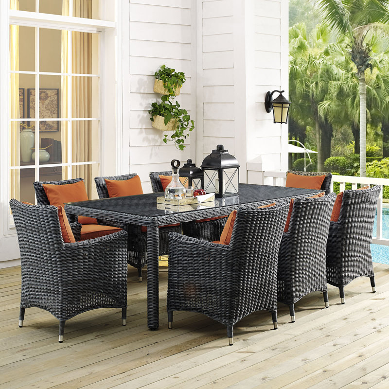 Ensemble repas d'extérieur 9 pièces Sunbrella Modway Invite, Toile Sunbrella® toscan