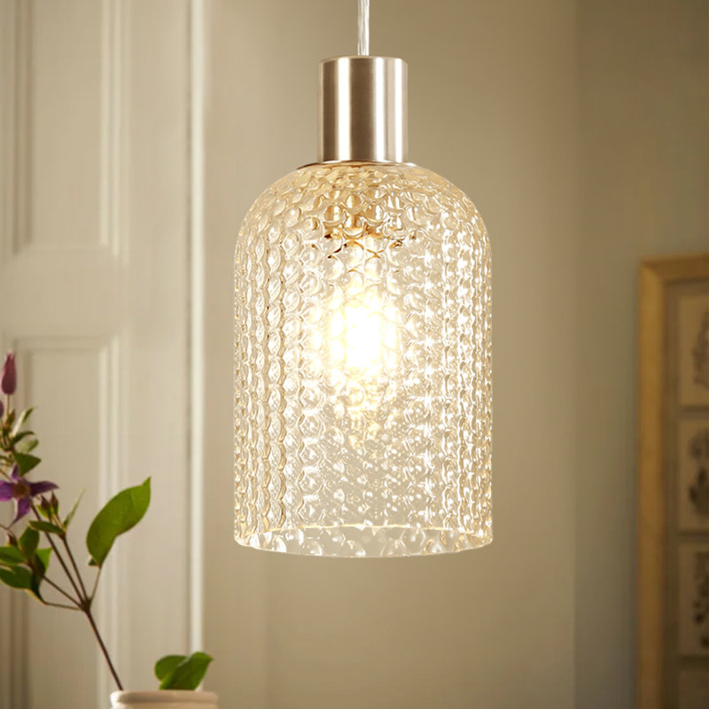 Luminaire suspendu en verre texturé à 1 lumière pour salle à manger Dansby, Chrome poli