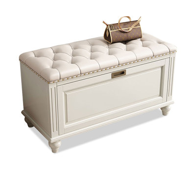 34.65" Upholstered + Solid Wood Bench