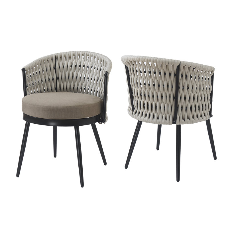 Chaise de salle à manger d'extérieur Justa, Kaki, Kaki, Corde beige / cadre noir