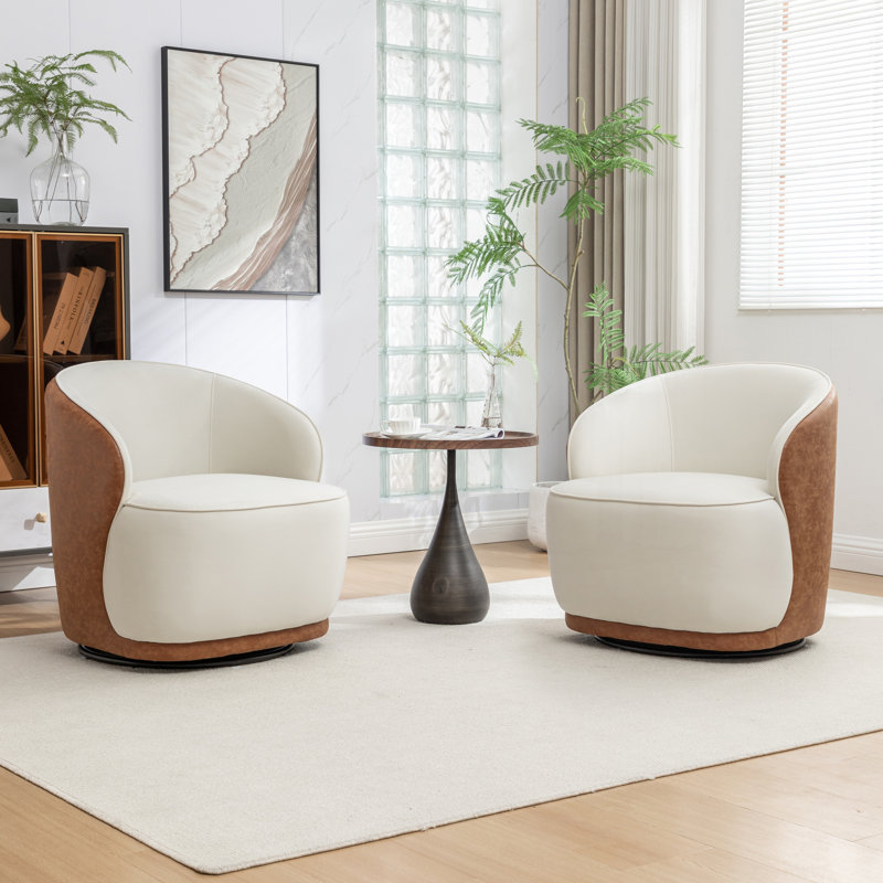 Fauteuil demi-tonneau pivotant en velours Stith, Velours brun / beige