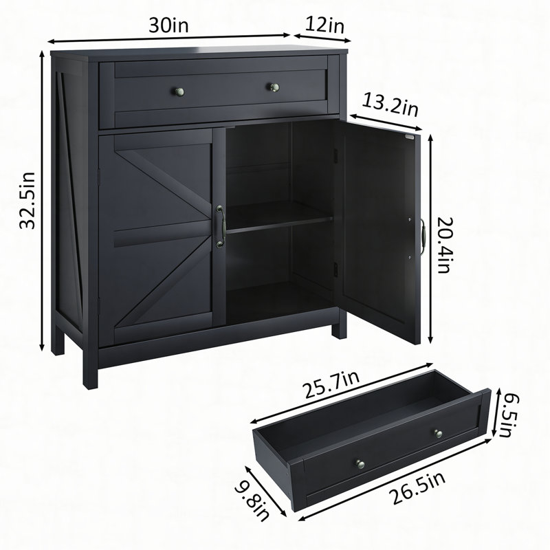 Kitchen Sideboard Buffet Cabinet,Farmhouse Storage Cabinet with Drawer and Adjustable Shelf,Barn Door Accent Cabinet for Kitchen,Dining Room,Entryway,Black