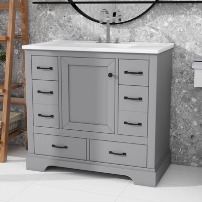 36 Inch Modern Bathroom Vanity No Sink Multi Functional Drawer Divider Adjustable Shelf