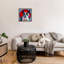 «Boston Terrier Dog over Geometric», toile encadrée dorée encadrée par Kim Curationa-912989100-912989101