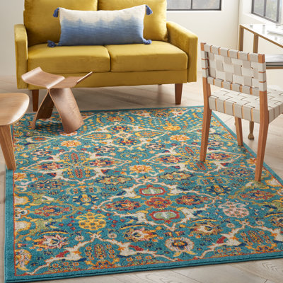 Tapis turquoise / ivoire / jaune Welaka