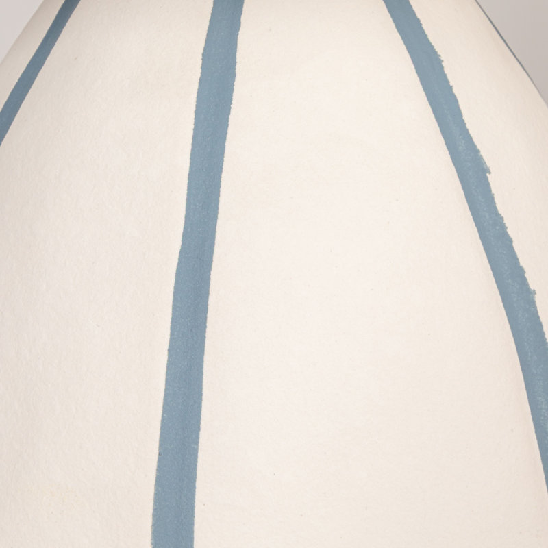 Stoneware Table Lamp with Hand-Painted Blue Stripes and Linen Shade