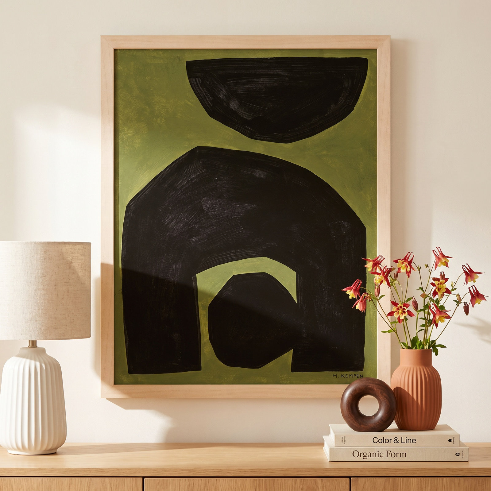 Lyndsey "Module on Green 2" Painting, 25" H x 20" W x 1.25" D, Yellow