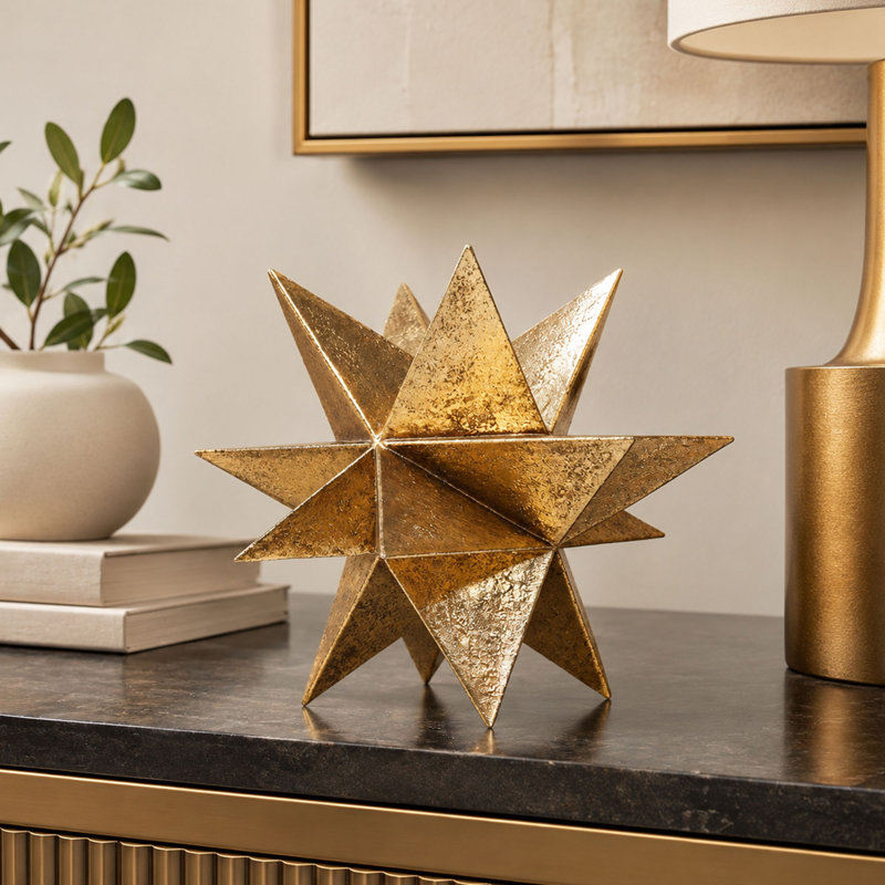 Resin Gold Geometric Star Decorative Object, Decorative Sculpture with Multi-Angle Design