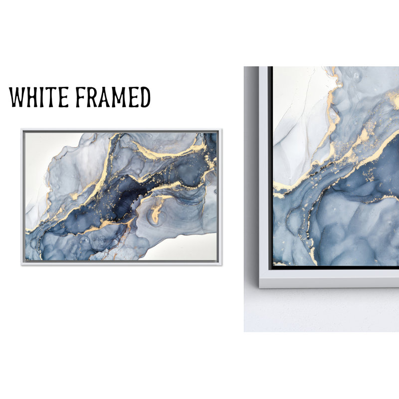 Impression sur toile moderne et abstraite: art mural en verre marbré bleu et doré, toiles à cadre blanc 1P