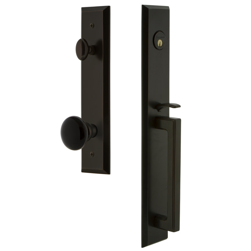 5th Avenue Handleset with Single Cylinder Deadbolt and Coventry Door Knob and Rosette, 2.75", Timeless Bronze