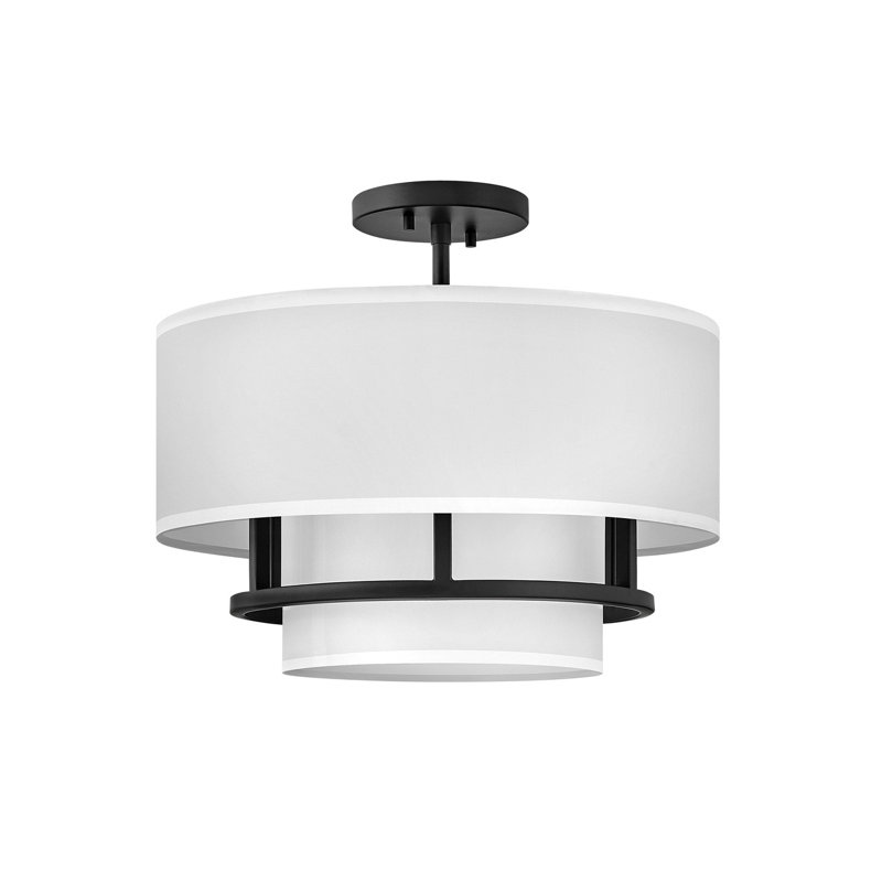 Graham Three-Light Semi-Flush Mount Ceiling Light w/ Faux Parchment Shades, Black