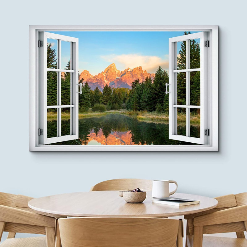 Fenêtre, paysage, «Vue de la fenêtre, Californie, Sierra Nevada, forêt, lac, images naturelles, paysage», H 24 po x l 36 po
