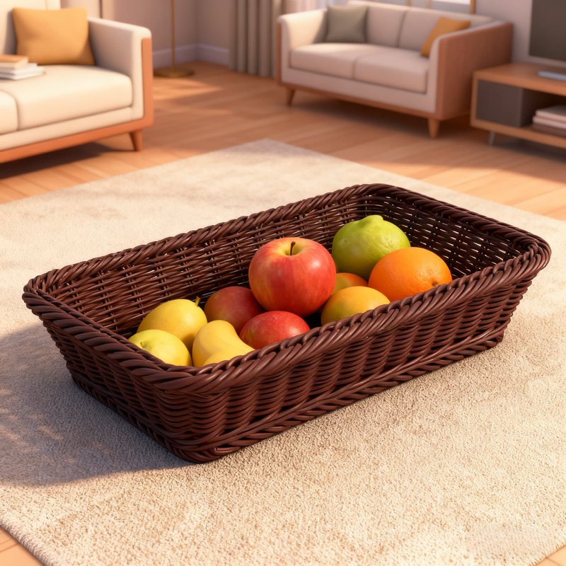 Dark Coffee Color,Two Packs,Rustic Handwoven Storage Basket For Fruits, Bread, Snacks, And Market Display - Durable PP Material, Mold-Resistant For Long-Lasting Use