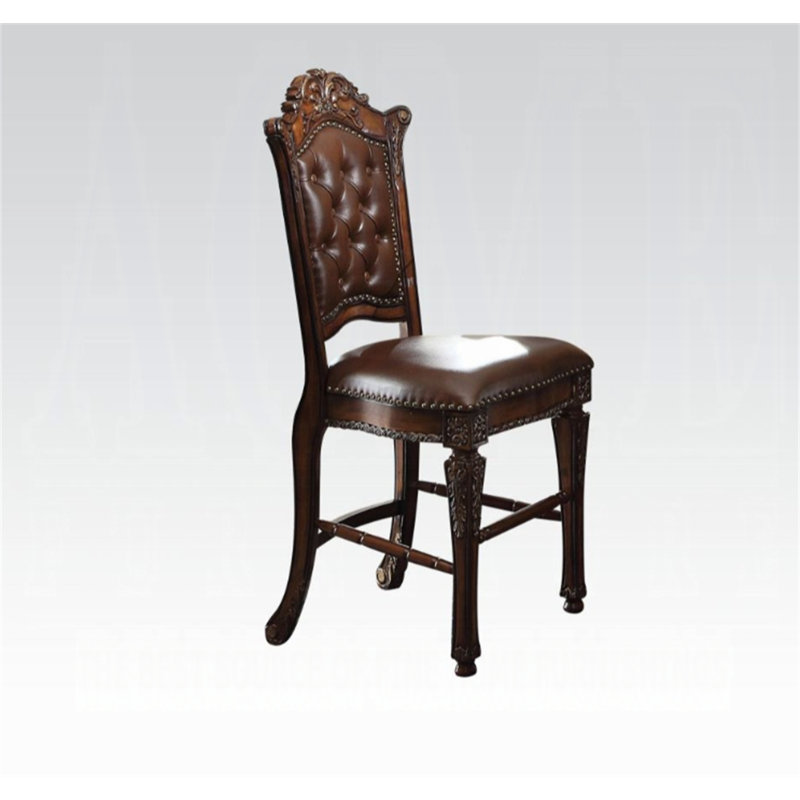 Chaise à hauteur de comptoir en cuir synthétique et cerisier Vendome