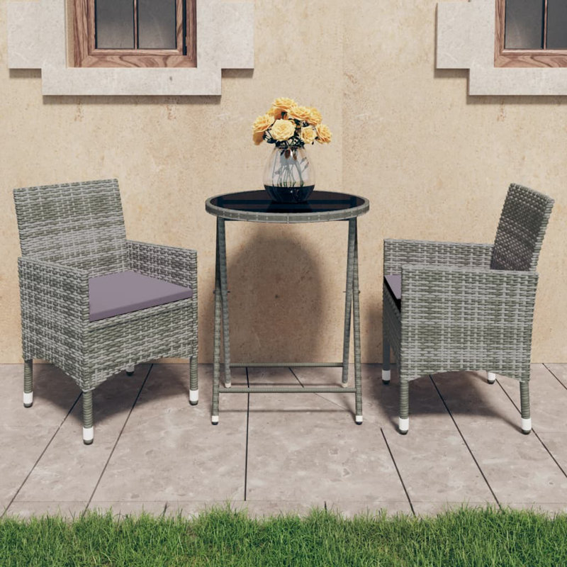 Patio 3 pièces avec coussins, Structure grise / coussin gris foncé