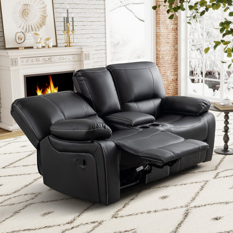 Nickki 73.2" W Faux Leather Reclining Loveseat, Midnight Faux Leather